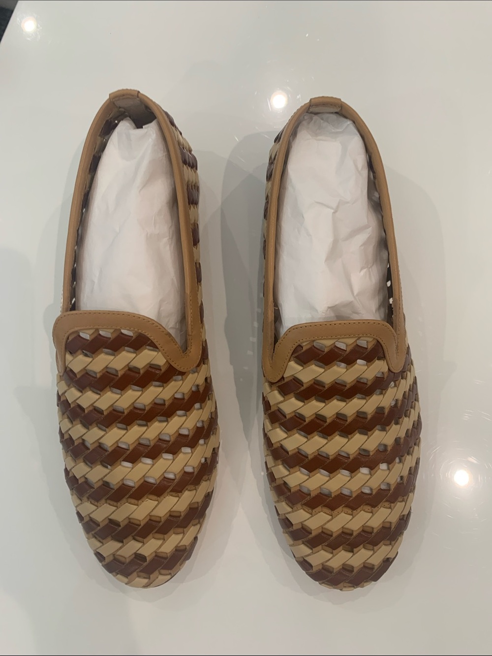 NWT Fratelli Rossetti Woven Slip-On Loafers in Brown and Tan. Size 61/2